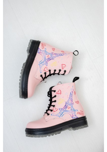 Pembe Cilt Deri Fermuarlı Kız Çocuk Botu modelleri