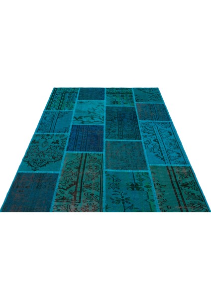 Turkuaz Patchwork Yün Modern Desenli Yün Hav Toz Vermez Leke Tutmayan Salon Yolluk Mutfak El Dokuma Halı modelleri