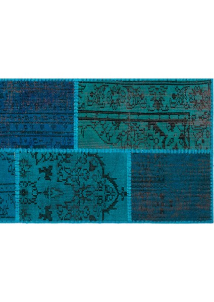 Turkuaz Patchwork Yün Modern Desenli Yün Hav Toz Vermez Leke Tutmayan Salon Yolluk Mutfak El Dokuma Halı fırsatları