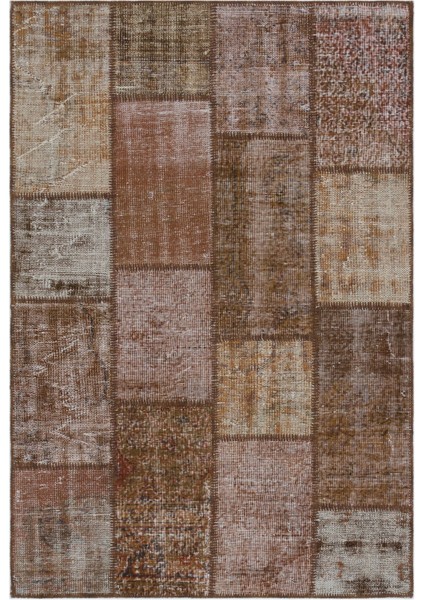 Teselya Turkuaz Patchwork Yün Modern Desenli Yün Hav Toz Vermez Leke Tutmayan Salon Yolluk Mutfak El Dokuma Halı