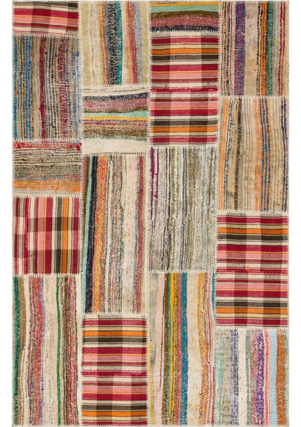 Iskece Bej Patchwork Yün Modern Desenli Yün Hav Toz Vermez Leke Tutmayan Salon Yolluk Mutfak El Dokuma Halı