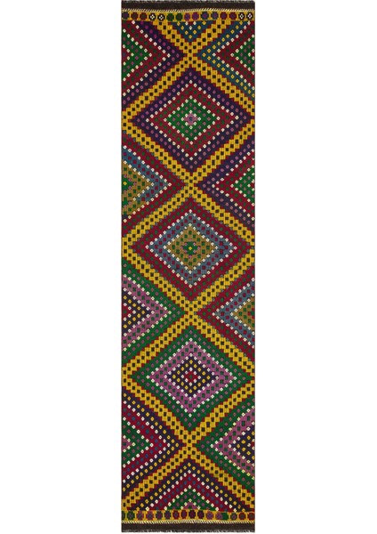 Iskece Kırmızı Eskitme Yün Modern Desenli Yün Hav Toz Vermez Leke Tutmayan Salon Yolluk Mutfak El Dokuma Halı