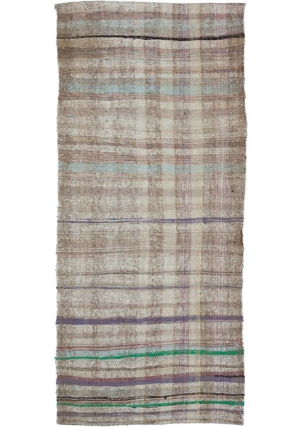 Teselya Bej Çizgili Yün Modern Desenli Yün Hav Toz Vermez Leke Tutmayan Salon Yolluk Mutfak El Dokuma Halı