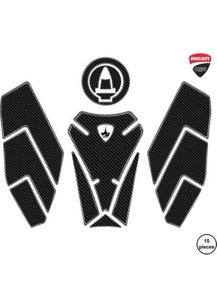 Ducati Diavel 1260S 2019-2022 ile Uyumlu Kaydırmaz 6d Karbon 15 Parça Tank Pad Seti GC78
