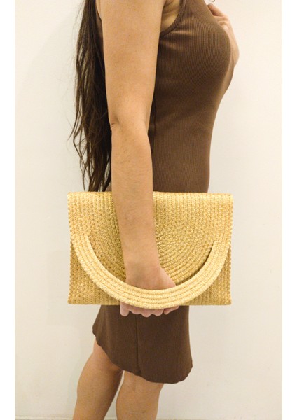 Tasarım El Çantası Portföy Çanta Yıkanabilir Kordon Ip Çanta Gold