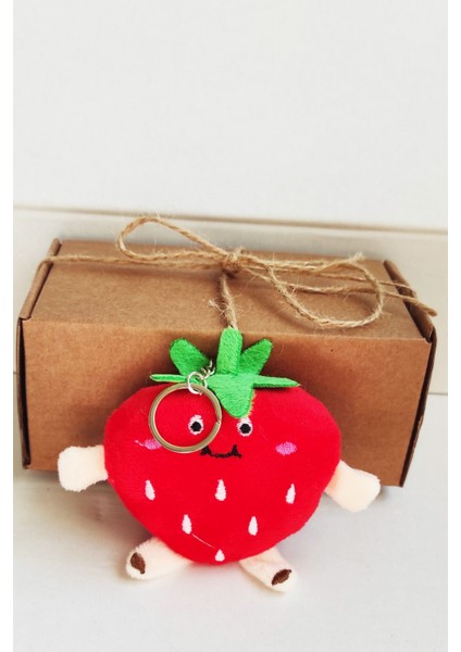 Peluş Kırmızı Kalp Çilek Anahtarlık -7cm - Oyuncak - Çanta Süsü - Doğum Günü-Sevgililer Günü