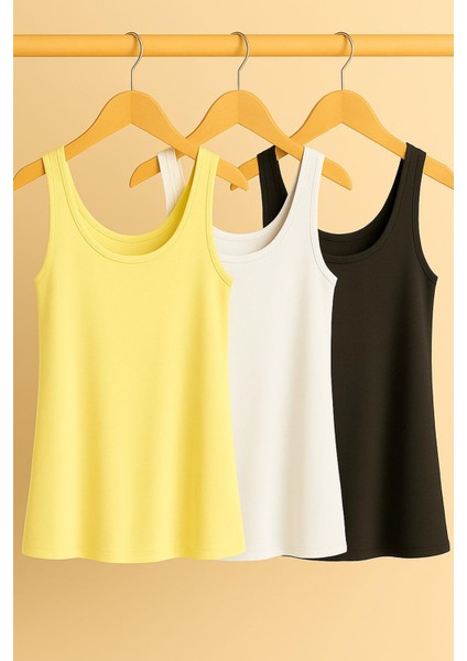 3 Adet A Kesim Rahat Kalıp Basic Kalın Askılı Atlet Tişört