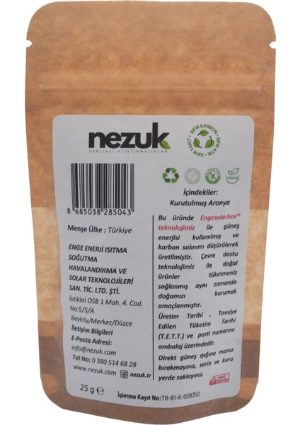 Kurutulmuş Doğal Aronya 25G fiyatları