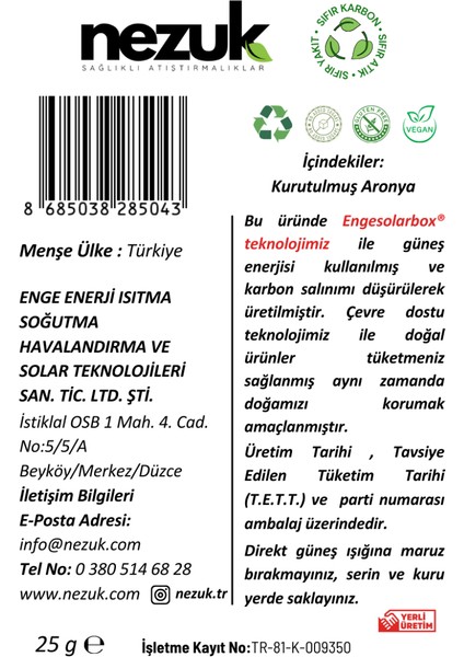 Kurutulmuş Doğal Aronya 25G fırsatları