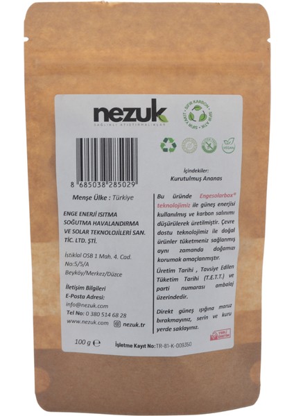 Kurutulmuş Doğal Ananas 100 gr fiyatları