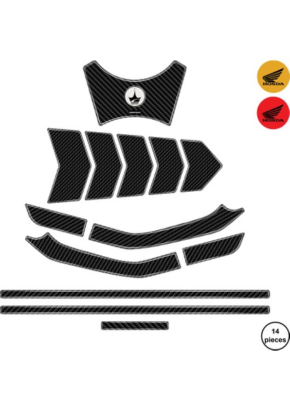 Honda CRF250 Rally 2025 ile Uyumlu Kaydırmaz 6d Karbon 14 Parça Tank Pad Seti GC77