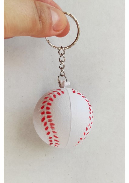 Beyaz Yumuşak Beyzbol Topu Anahtarlık -5cm - Oyuncak -Sevgililer Günü, Doğum Günü Hediyesi