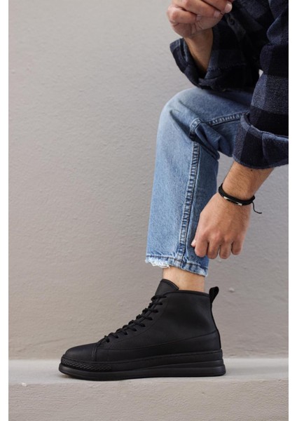 Yüksek Taban Ayakkabı C-030 Siyah (Siyah Taban)