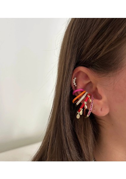 Vıp Çelik Zirkon Taş Işlemeli Renkli Mineli Kıkırdak Küpe modelleri