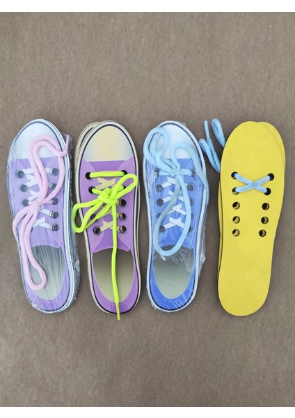 İnce Motor Beceri Geliştirici Bağcıklı Spor Ayakkabı Eğitici Ahşap Oyuncak 19 x 6 cm fırsatları