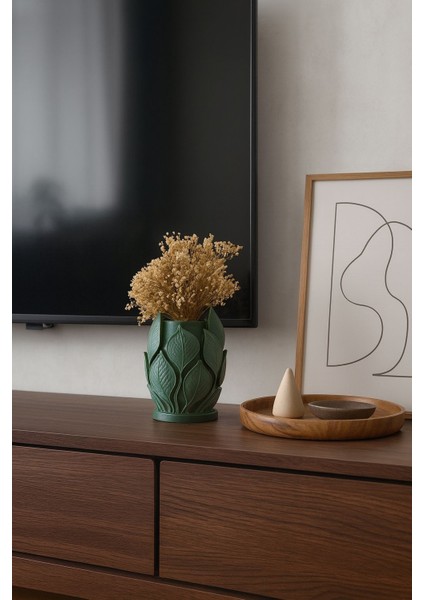 Yeşil Yaprak Desenli Dekoratif Vazo Salon Dekoru Botanik Desenli Vazo fiyatları