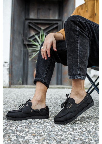 Mevsimlik Keten Ayakkabı 008 Siyah (Siyah Taban)