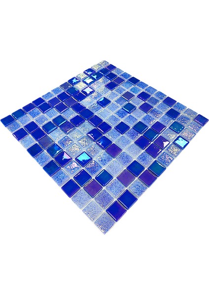 Havuz, Banyo, Sauna, Spa, Iç , Dış, Zemin, Duvar, Kaplama ve Dekorasyon Uygulamalarında Tüm Yüzeyler Için, 25X25MM. Lüster Blue, 31.5X31.5CM. Fileli Cam Mozaik. ( 10FILEKARO=1 M2 ) indirimleri