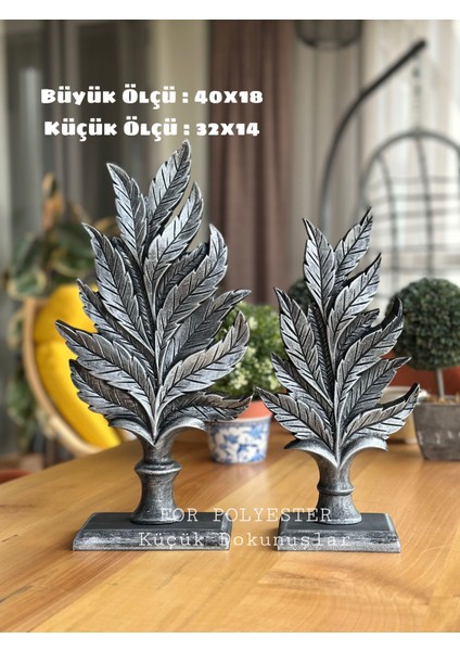 Gümüş Dekoratif,masa Üstü Şık 2’li Yaprak Takım Biblo/ Ev / Ofis Dekor/raf / Kitaplık Dekorasyon fiyatları