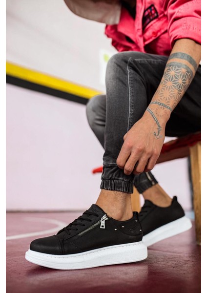 Yüksek Taban Günlük Ayakkabı 555 Siyah (Beyaz Taban)