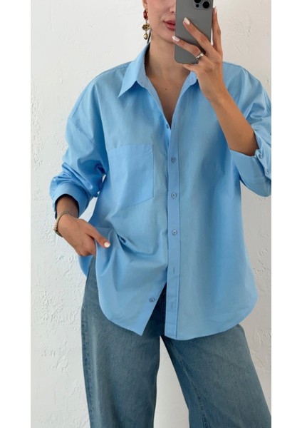 Açık Mavi Oversize Gömlek modelleri