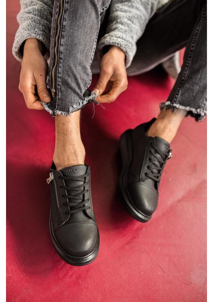 Yüksek Taban Günlük Ayakkabı 555 Siyah (Siyah Taban)