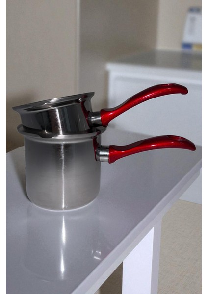2'li Set Paslanmaz Çelik Cezve Kırmızı Kulplu 12CM fiyatları