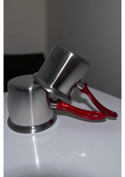 2'li Set Paslanmaz Çelik Cezve Kırmızı Kulplu 12CM modelleri