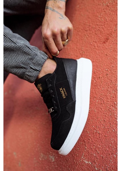 Yüksek Taban Günlük Süet Ayakkabı 040 Siyah (Beyaz Taban)