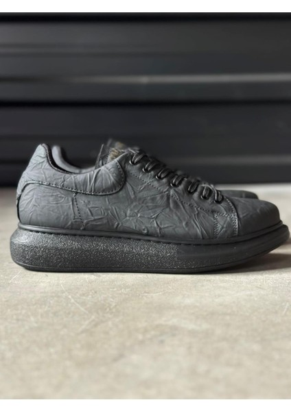 Yüksek Taban Günlük Ayakkabı 044 Siyah Siyah Taban (Desenli)