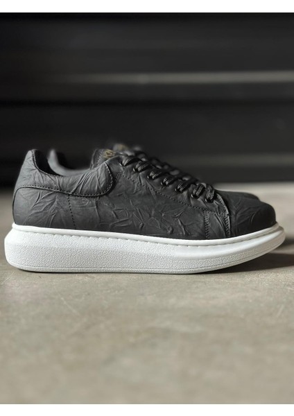 Yüksek Taban Günlük Ayakkabı 044 Siyah Beyaz Taban (Desenli)