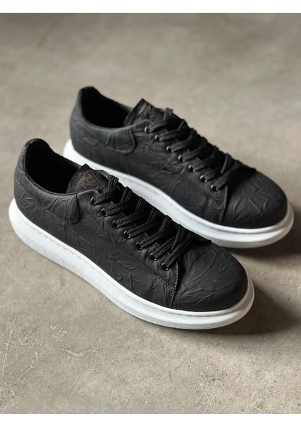 Yüksek Taban Günlük Ayakkabı 044 Siyah Beyaz Taban (Desenli)