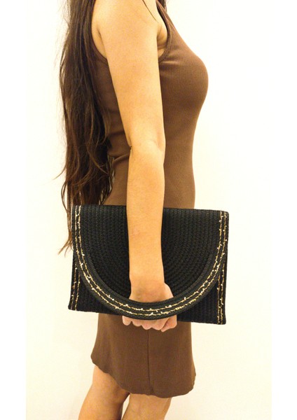 Tasarım Altın Işleme Detaylı El Çantası Kadın Portföy Çanta Yıkanabilir Kordon Ip Çanta