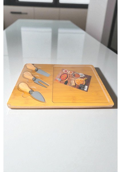 Özel Bambu 3 Bıçaklı Dekoratif Sunum Tahtası Kahvaltı Seti 34 x 24 cm fiyatları