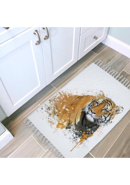 Banyo Halısı Dijital Baskılı Banyo Paspası 50X80 Polyester Kaymaz Tabanlı Duş Paspası Tiger