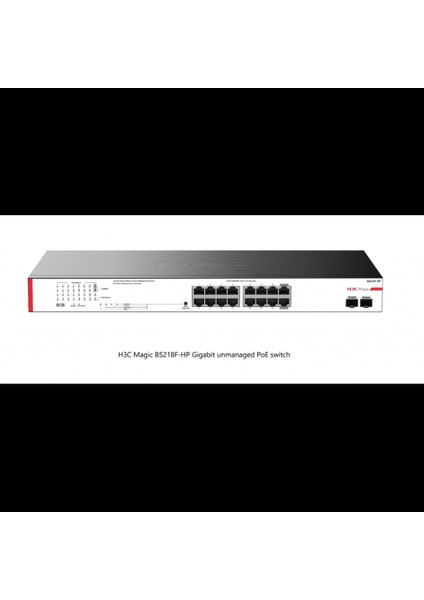 Magic BS218F-HP, 18 Port, Gigabit, 16 Port Poe, 225W, 2 Port Gigabit Uplink, +2 Port Gigabit Sfp, Metal Kasa, Yönetilemez, Rack Mount Switch