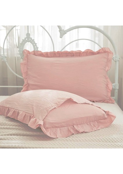 Yüzde Yüz Pamuklu Lilak Pembe Fırfırlı Iki Adet 50X70 Yastık Kılıfı Seti fiyatları