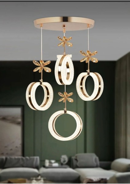 ALYA MODEL 4lü Gold 3renk LED Secenegi Salon Oturma Odası Avize