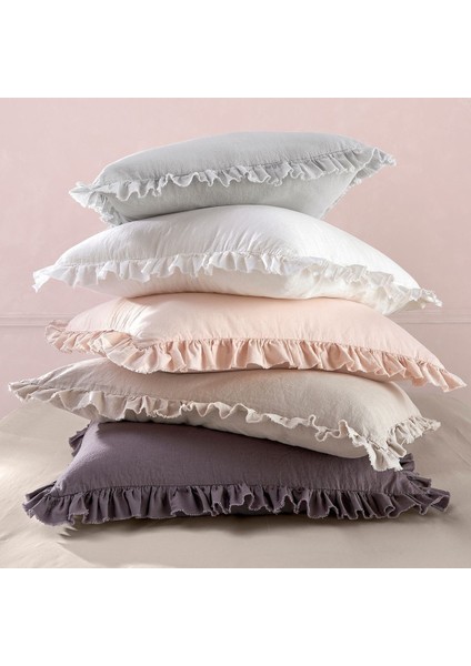 Yüzde Yüz Pamuklu Lilak Pembe Fırfırlı Iki Adet 50X70 Yastık Kılıfı Seti indirimleri