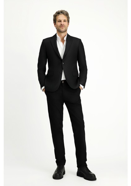 Regular Fit Çizgili Klasik Ceket