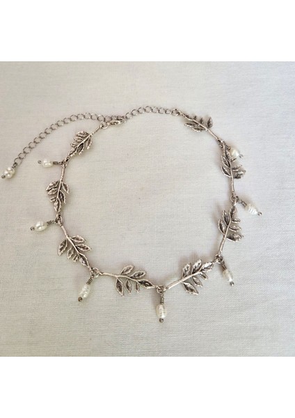 Antik Gümüş Kaplama Kadın Choker Kolye – Gerçek Inci Detaylı Şık Takı, Günlük ve Özel Kullanım