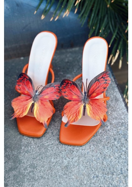 Haxsed Topuklu Kadın Terlik Mat Turuncu