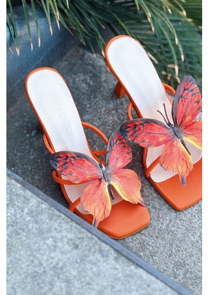 Haxsed Topuklu Kadın Terlik Mat Turuncu modelleri