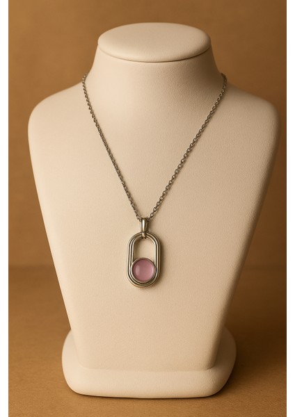 Zarif Gümüş Renk Oval Formlu Mor Taş Detaylı Kadın Kolye fiyatları