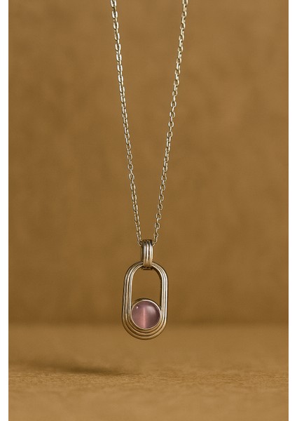 Zarif Gümüş Renk Oval Formlu Mor Taş Detaylı Kadın Kolye fırsatları