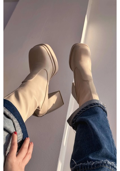 Lestina Kadın Streç Mat Deri Bot Bej fiyatları