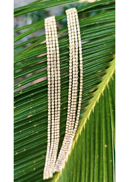 Sarı Renk Zirkon Taşlı Lüks Abiye Küpe