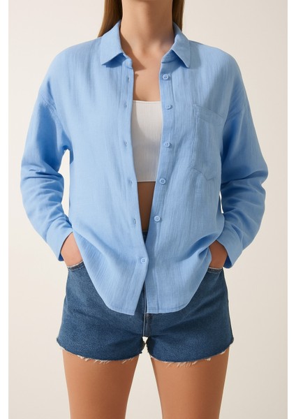 Oversize Cepli Müslin Kadın Gömlek modelleri