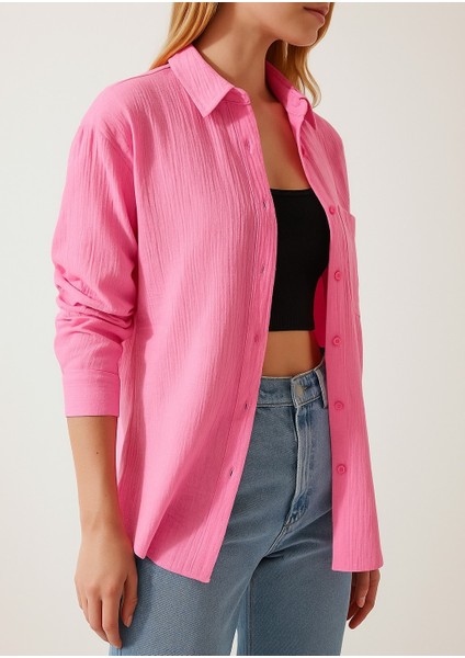 Oversize Cepli Müslin Kadın Gömlek