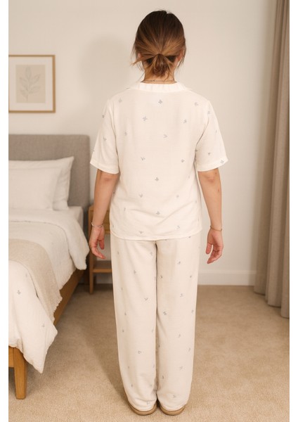 Kadın Kısa Kollu Aerobin Pijama Takımı – Hamile & Lohusa, Beyaz & Ekru modelleri